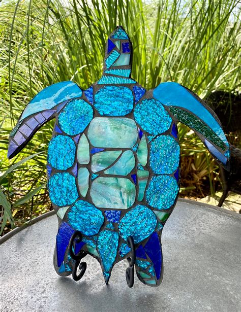 Sea Turtle Stained Glass Mosaic Ocean Beach Decor Sculpture Etsy