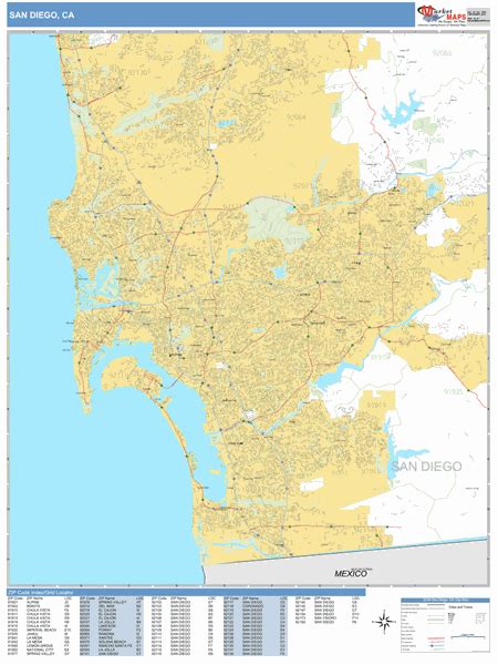 San Diego California Wall Map Basic Style By Marketmaps