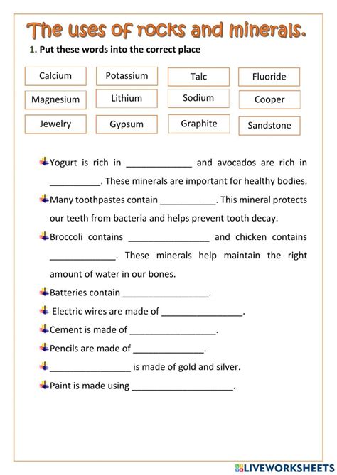 Rocks and minerals worksheets