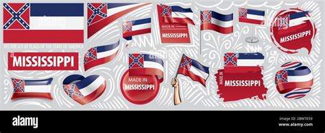 Vector Set Of Flags Of The American State Of Mississippi In Different