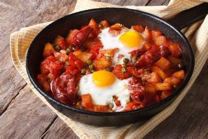 El menudo como se refiere en andalucía o denominado en españa como callos a la andaluza (denominado también menudo gitano) es un plato preparado a base de callos (menúos) en la cocina andaluza. Huevos a la flamenca típicos de Sevilla. - Cocina Andaluza
