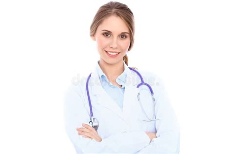 Friendly Smiling Young Female Doctor Isolated Over White Background