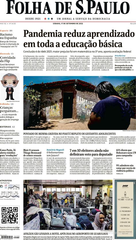 capa folha de s paulo domingo 14 de agosto de 2022