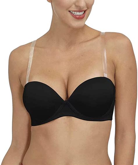 Vgplay Womens Strapless Clear Strap Push Up Thick Padded Low Cut