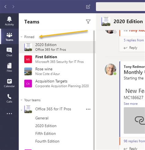 Teams Pinned Channels Highlight Favorite Discussions Office 365 For