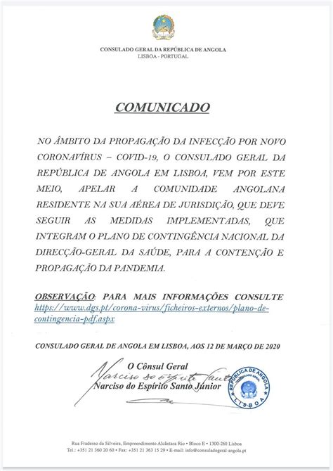 Embaixada Da República De Angola Em Portugal Comunicado