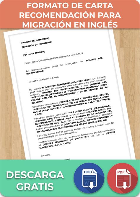 Carta de Recomendación para Inmigración Ejemplos Word y