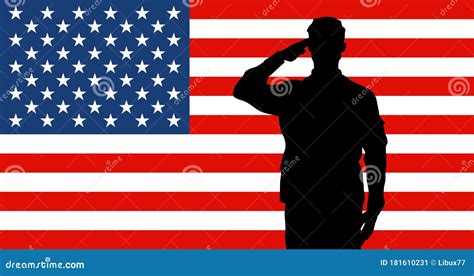 soldiers silhouette saluting the usa flag for memorial day or veterans day vector stock vector