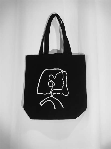 Black Hand Painted Tote Bag Line Art Woman Minimalism Etsy In 2021