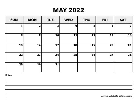 Calendar May 2022 A Printable Calendar