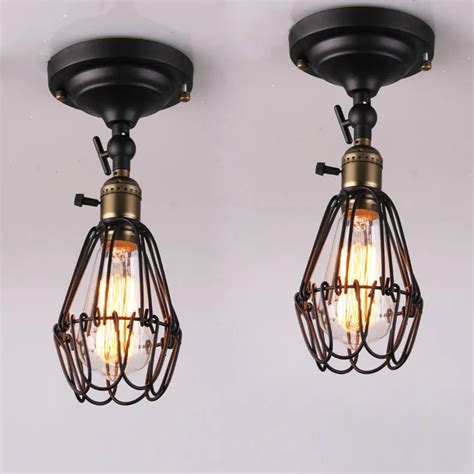 Industrial Metal Cage Rotatable Head Balcony Ceiling Lamps American