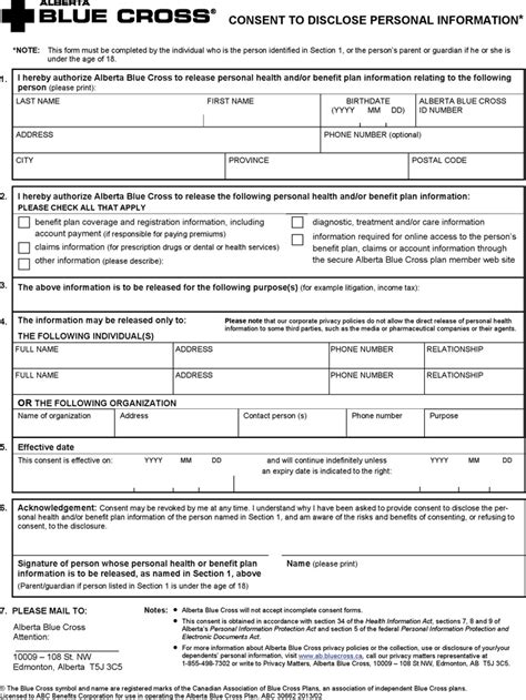 alberta consent to disclose of personal information form download the free printable basic blank