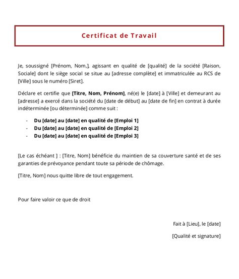 Attestation Demploi Et Certificat De Travail