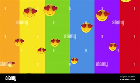 Image Of Heart Emoji Icons On Rainbow Background Stock Photo Alamy