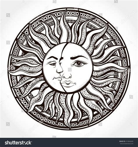 Bohemian Hand Drawn Sun Moon Tattoo Stock Vector 414846640 Shutterstock