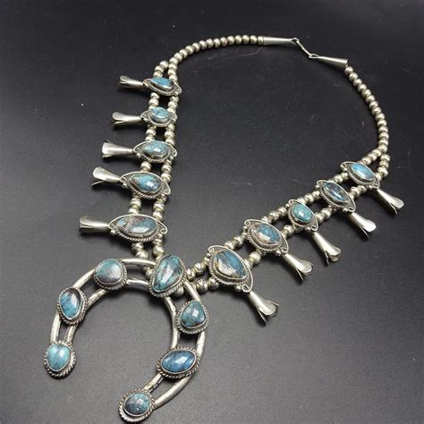 Classic Vintage Navajo Sterling Silver Bisbee Turquoise Squash Blossom