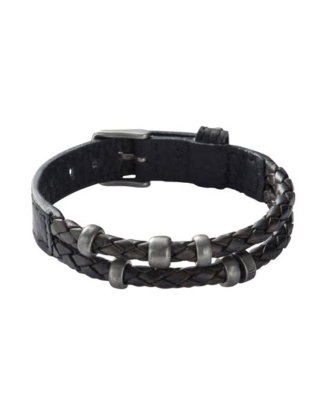 Fossil Leather Bracelet In Black For Men Lyst