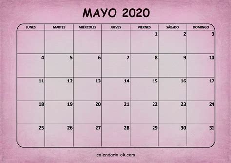 Plantilla Mayo 2020 Rosa Calendario Septiembre Calendario Junio