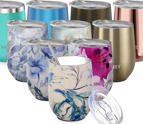 Stainless Steel Insulated Wine Tumbler Thily Stemless Wine Glass With