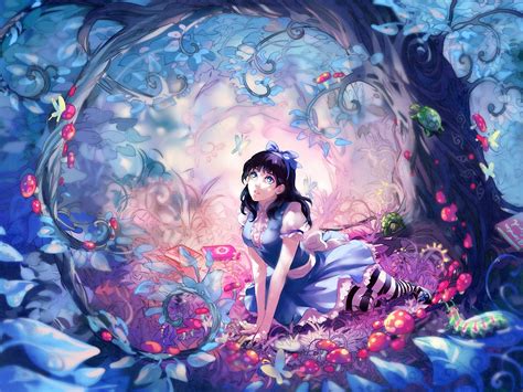 Download Blue Eyes Dress Tree Mushroom Book Fantasy Anime Alice In