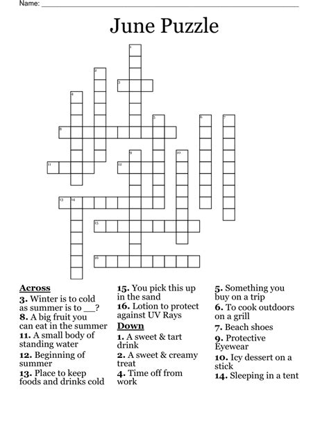 June Crossword Puzzle Printable Never Too Easy Never Too Difficult