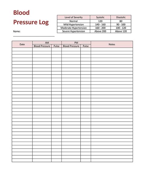 Blood Pressure Tracking Chart Printable