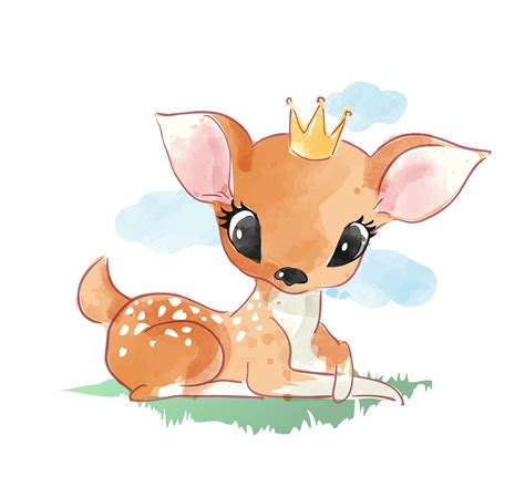 Cute Cartoon Deer Sitting On The Grass Illustration 678949 Vector Art
