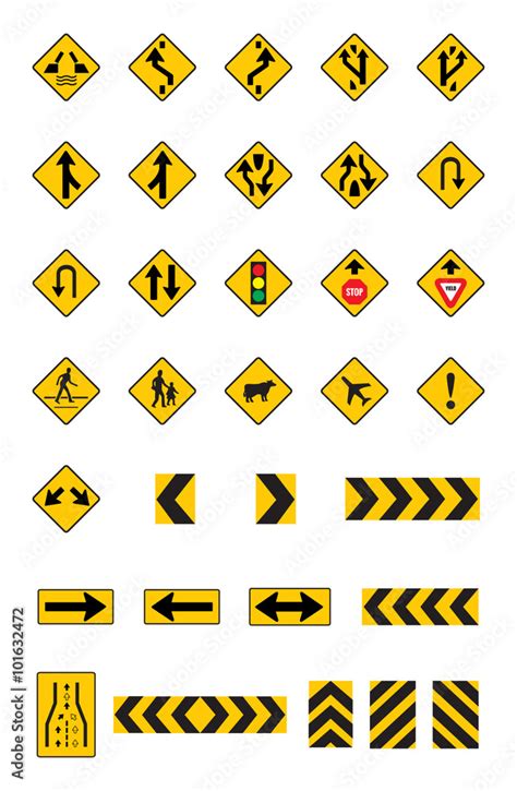 Warning Yellow Road Signs Traffic Signs Vector Set Stock Vector