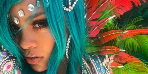 Rihanna Wears Embellished Bikini To Crop Over 2017 Rihanna Has Aqua Hair