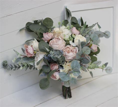 Blush Pink Eucalyptus Bridal Bouquet Faux Bouquet Wedding Flowers Boho