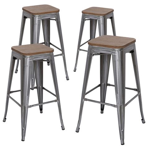 Bronte Living 30 Inch Industrial Metal Bar Stool With Dark Wood Seat