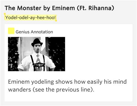 I give you the original lyrics, curious if you need a translation. Yodel-odel-ay-hee-hoo! - The Monster Lyrics Meaning