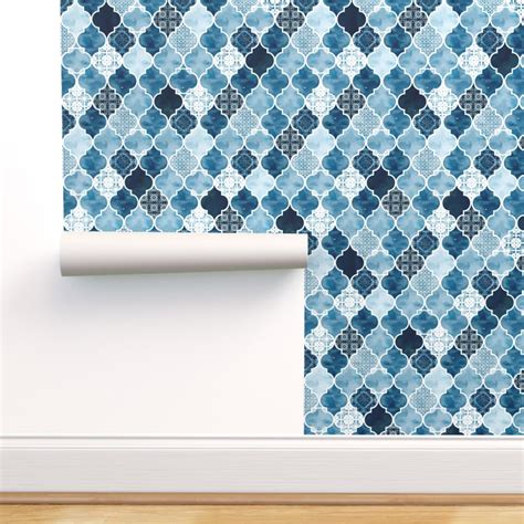 Peel And Stick Removable Wallpaper Moroccan Tile Blue White Geometric