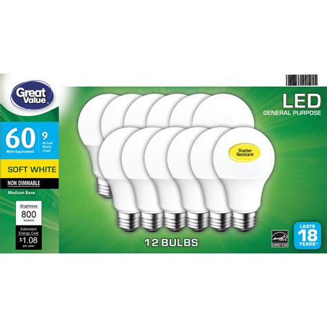 Great Value Led Light Bulb 9 Watts 60w Equivalent A19 General