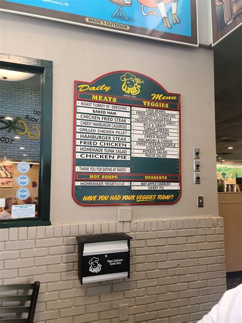 Menu at Wade's Restaurant, Spartanburg, N Pine St