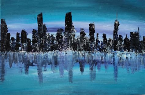 City Of Reflection Acrylic Painting Artchic