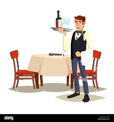 Waiter In Cafe Vector Professional Waiter Dinner Date Food Drink