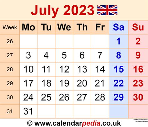 July 2023 Uk Calendar With Holidays For Printing Image Format Vrogue