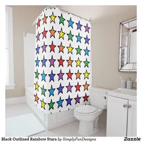 Black Outlined Rainbow Stars Shower Curtain Funky Shower Curtains