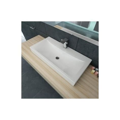 Vasque sans trop plein, à poser sur un plan stratifié, bois naturel ou à fixer en mural avec support. Superbe Vasque à poser en céramique Rectangulaire Blanche ...