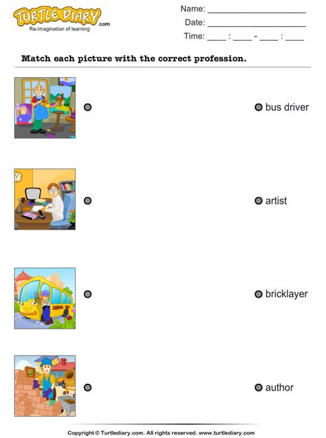 Match Occupations With Pictures Turtle Diary Worksheet