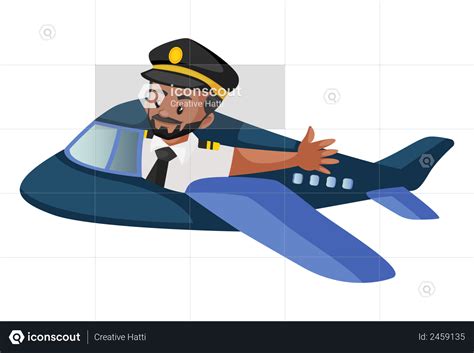 Premium Pilot Flying An Airplane And Waving A Hand Illustration