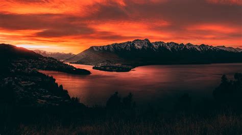 1366x768 New Zealand Orange Mountain Sunset 1366x768 Resolution