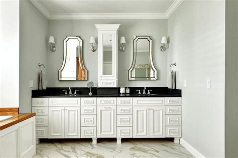 Restore order to your bathroom with our practical bathroom cabinet & countertop organizers. White Double vanity with Black Countertop - Contemporary ...