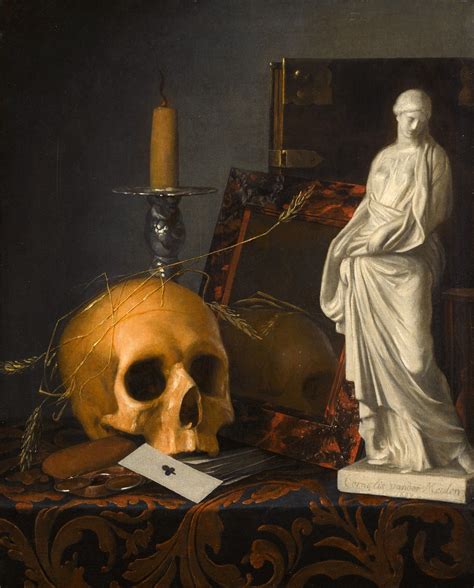 Cornelis Van Der Meulen Vanitas Still Life With A Skull A Guttering