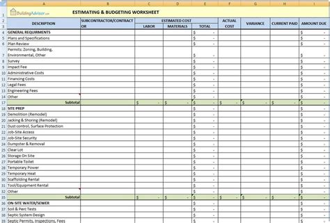 Project Cost Estimation Excel Template