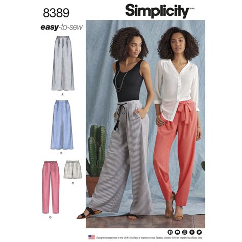 Simplicity 8389 Misses Pants With Length And Width Variations And Tie Belt