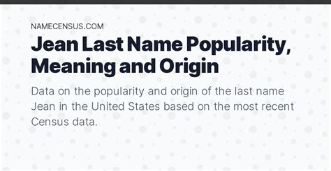 Jean Last Name Popularity Meaning And Origin