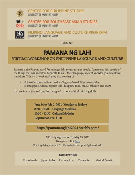 Pamana Ng Lahi Workshop On Philippine Language And Culture Center