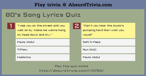 That's what you get when you. play this quiz! 80's Song Lyrics Quiz